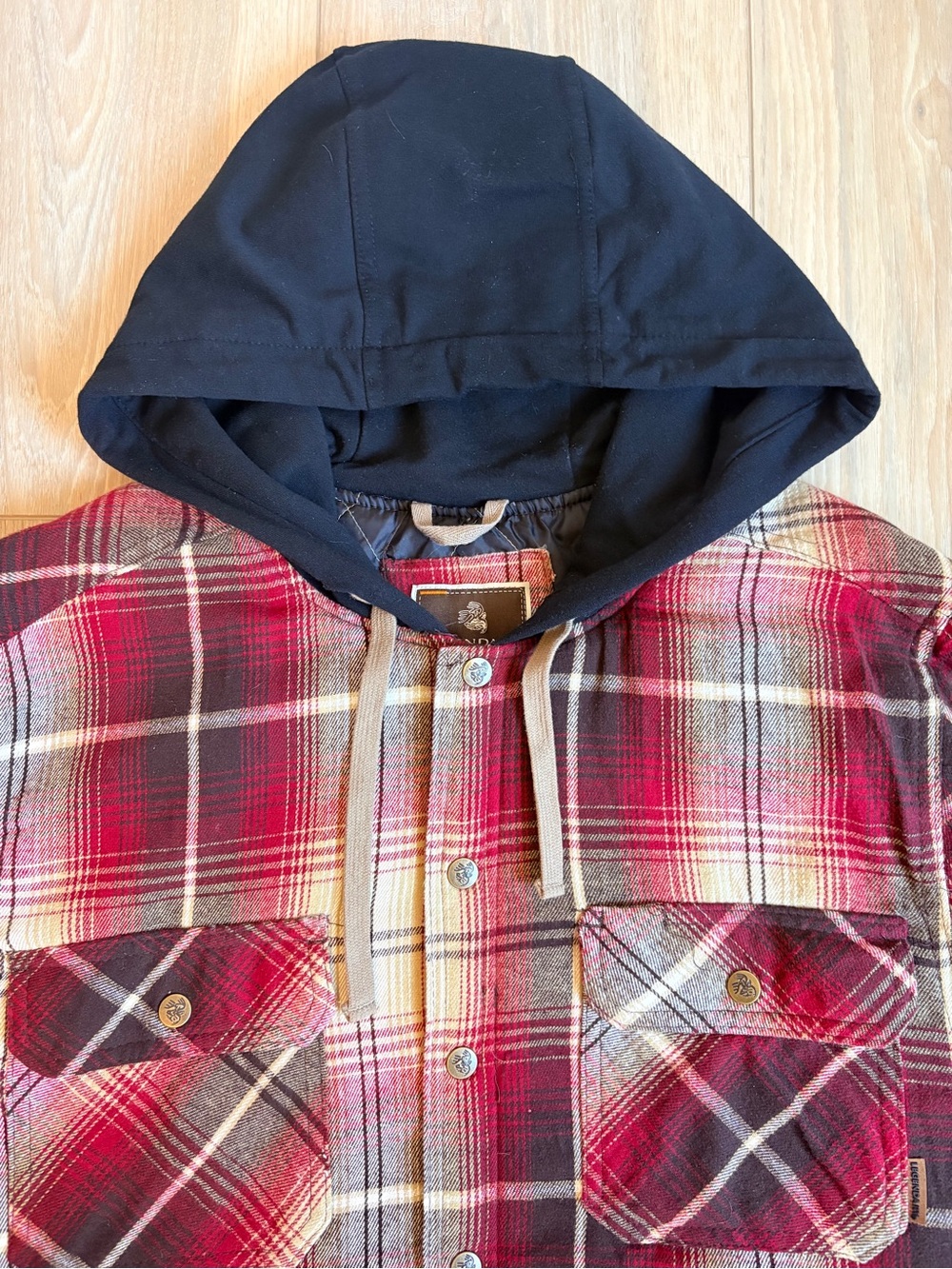 Legendary Outfitters Men's Flannel Snap Hoodie Shacket Red/Tan Plaid Size XL